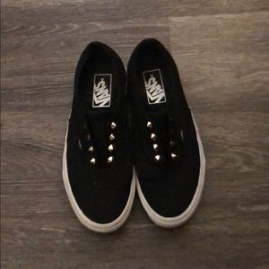 Black lace less gold gem vans